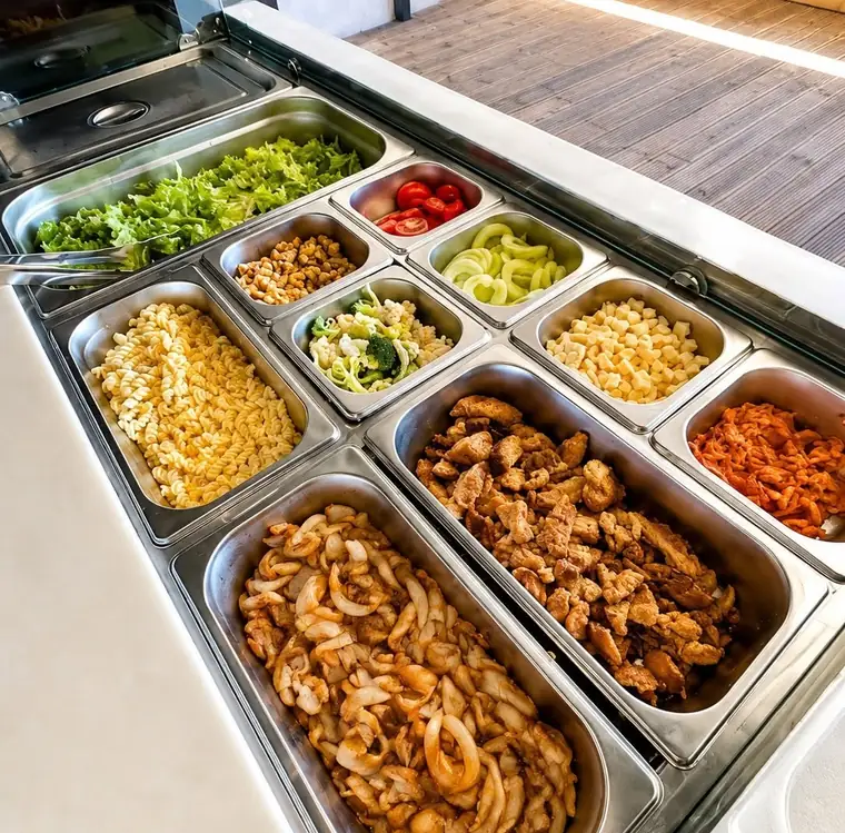 Le bar à salade de #HASHTAG, ses bacs inox garnis